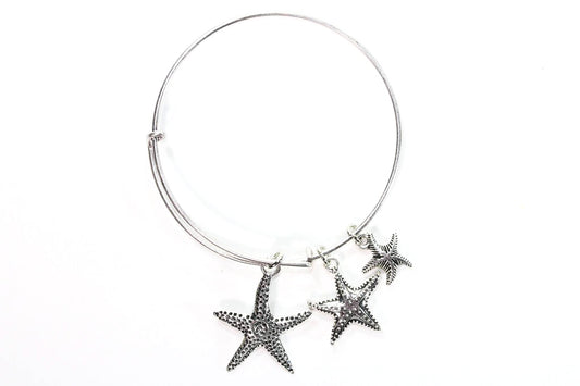 Starfish Silver Tone Charm Bangle