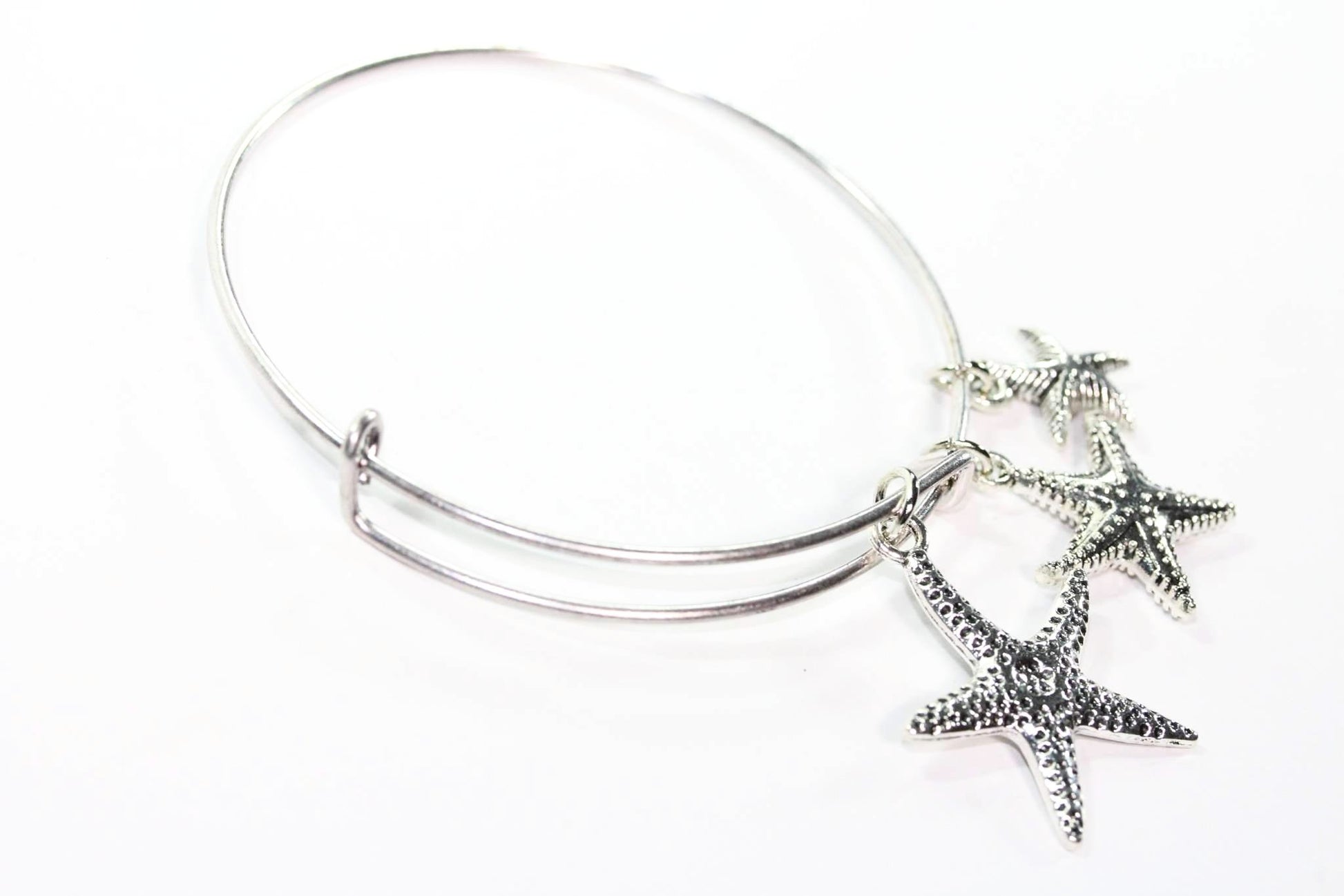 Starfish Silver Tone Charm Bangle