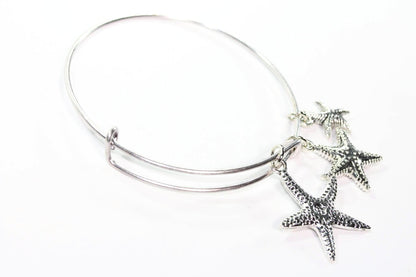 Starfish Silver Tone Charm Bangle
