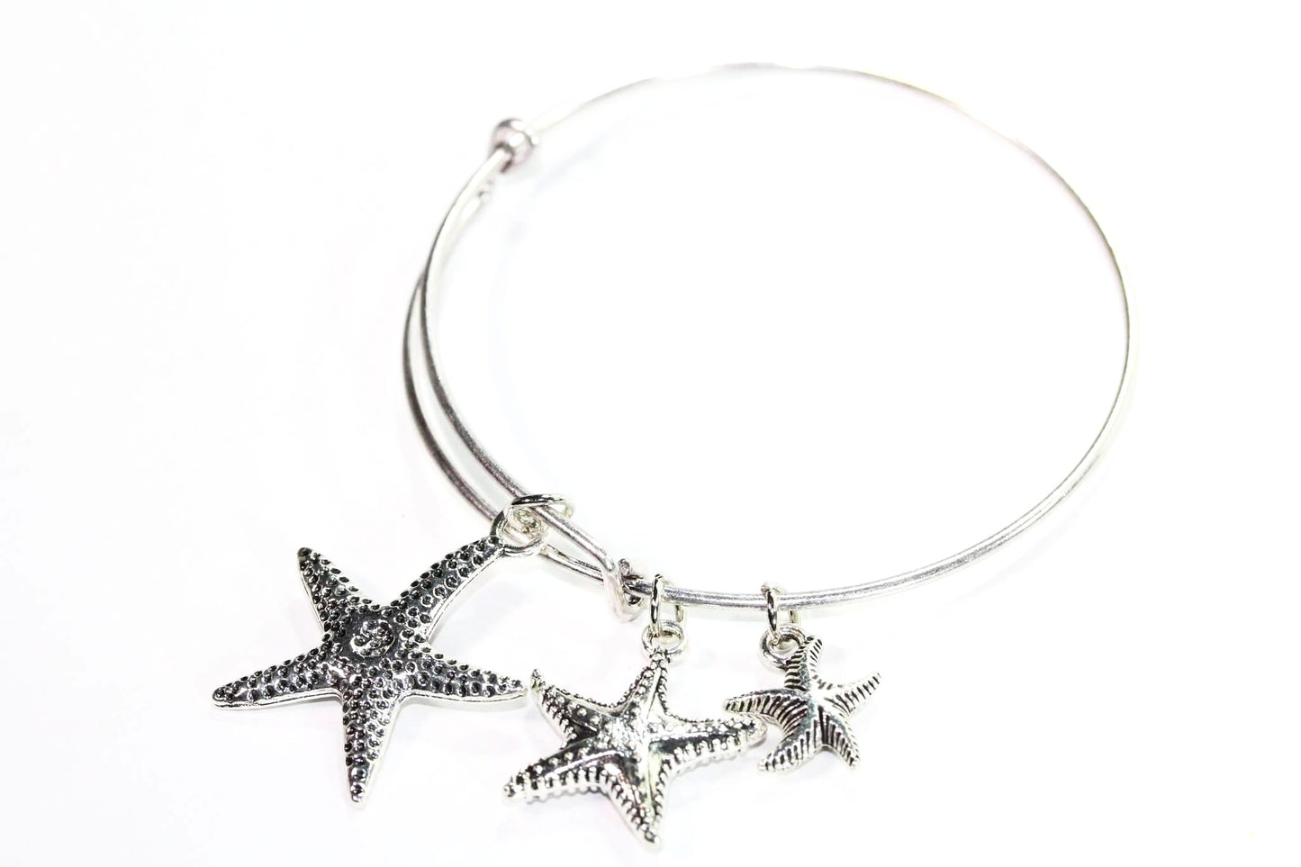 Starfish Silver Tone Charm Bangle