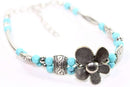 Silver Petal Flowers with Turquoise color & Silver Tone Beads Bracelet