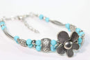 Silver Petal Flowers with Turquoise color & Silver Tone Beads Bracelet