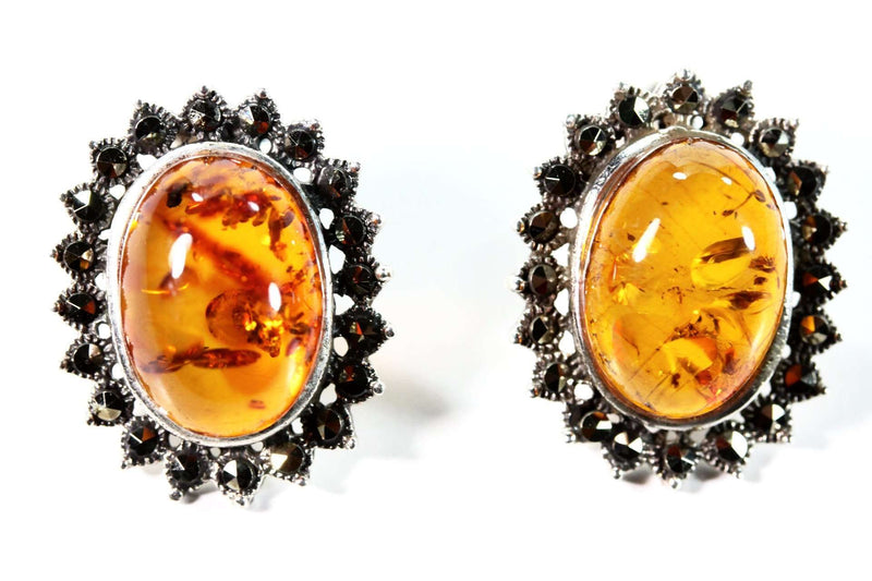 Faux Amber and Marcasite Stud Earrings