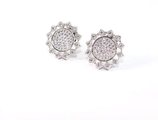 Silver Tone High Sun Chakra Sparkling Stud Earrings