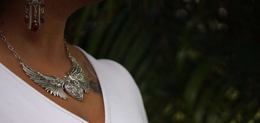 Silver Tone Angel Wings Heart Necklace