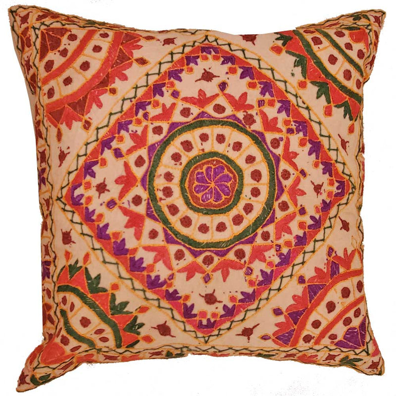 Purple Indian Mirror Work Chandrama Cushion Cover Design Home Accent Furnishing - 16 x 16 | Wild Lotus® | @wildlotusbrand