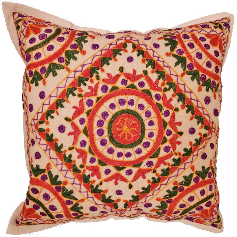 Orange Indian Mirror Work Chandrama Cushion Cover Design Home Accent Furnishing - 16 x 16