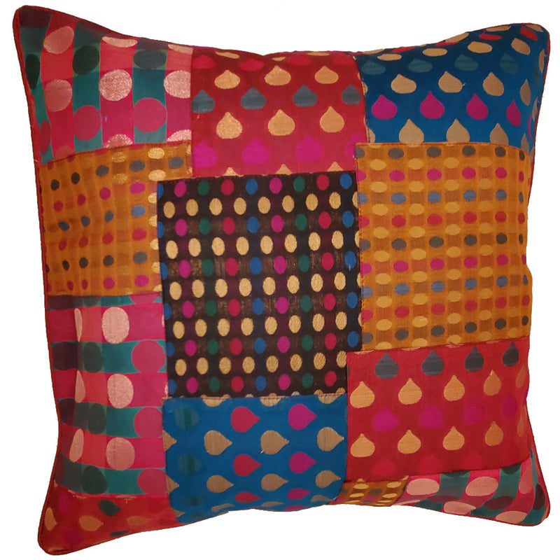 Indian Patchwork Silk Polka Dot Cushion Cover Design Home Accent Furnishing - 16 x 16 | @wildlotusbrand