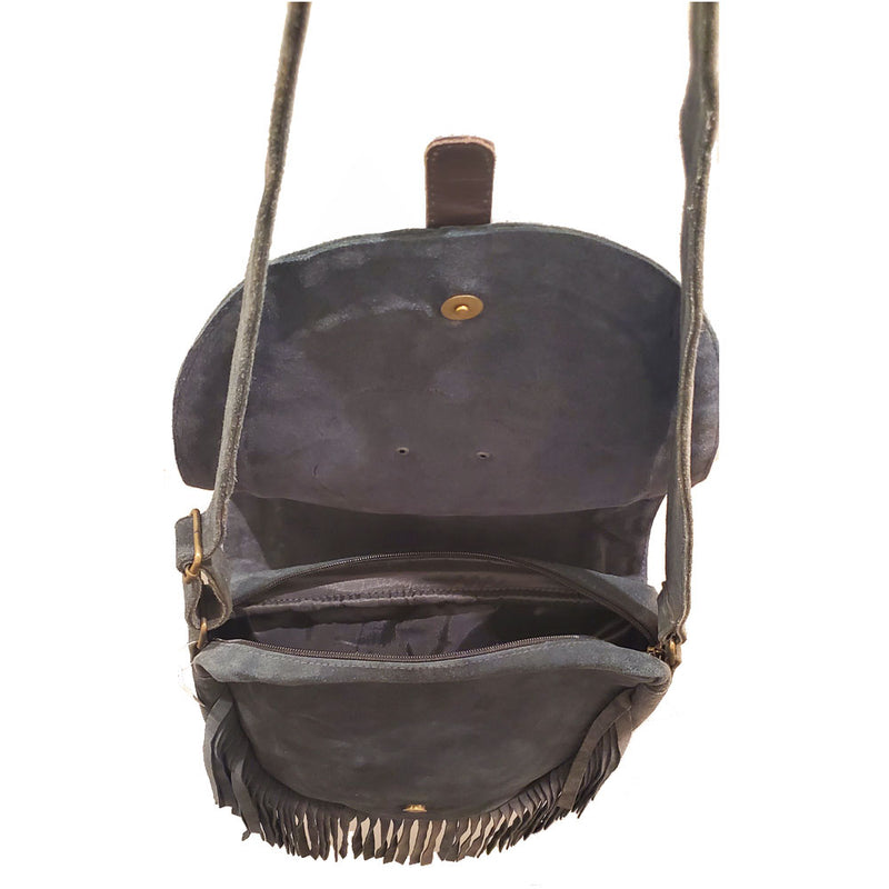Leather Boho Fringe Suede Cross-body Bag with Adjustable Shoulder Strap