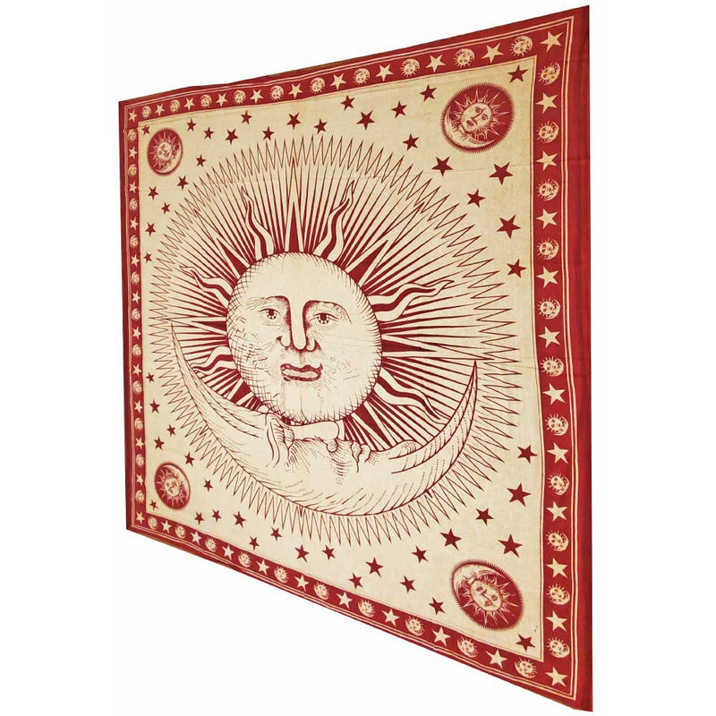 Maroon Divine Sun & Celestial Crescent Moon Tapestry with Self Design Artwork | Wild Lotus® | @wildlotusbrand