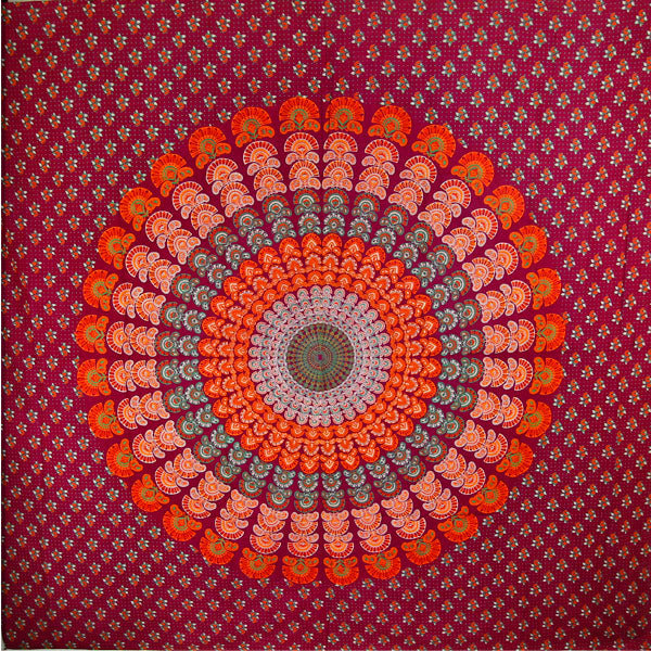 Maroon Peacock Dance Mandala Tapestry