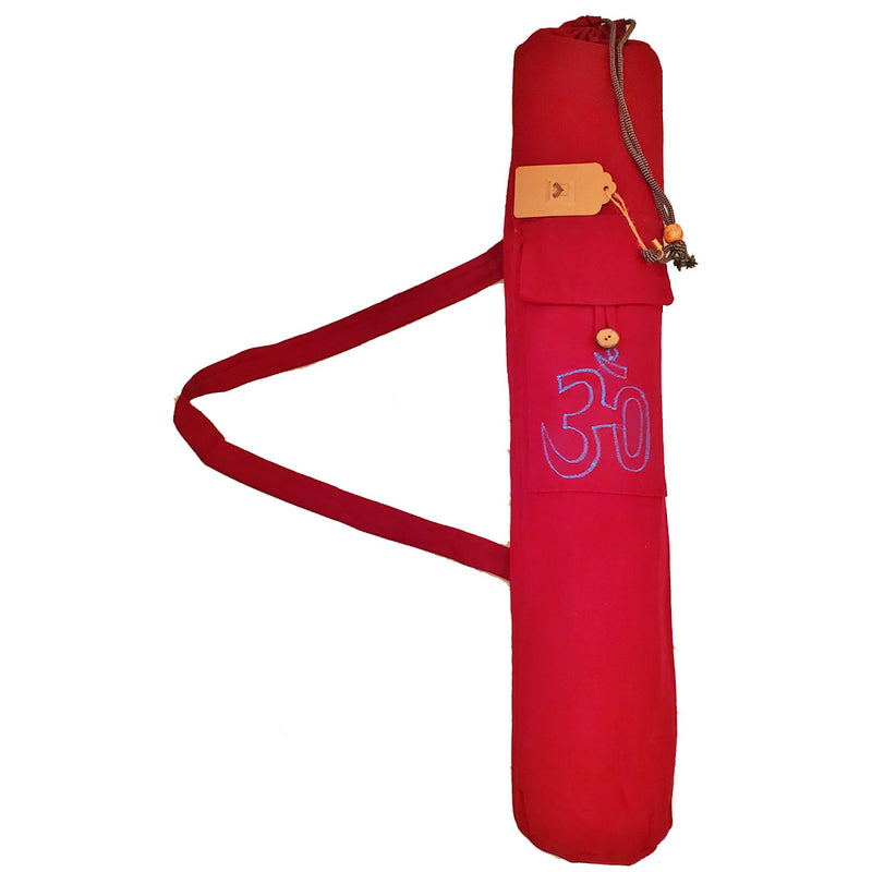Maroon Cotton Hindu Sanskrit Aum Yoga Mat Bag Carrier | Wild Lotus® | @wildlotusbrand