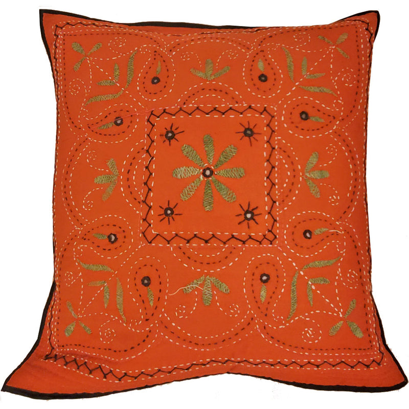 Mirror Work Aari Embroidery Design Cushion Cover Home Accent Furnishing - 16" x 16" | @wildlotusbrand | Wild Lotus®