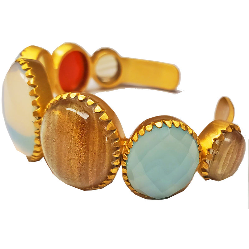 Multi Gemstone Gold Plated Brass Cuff Bracelet | Wild Lotus®