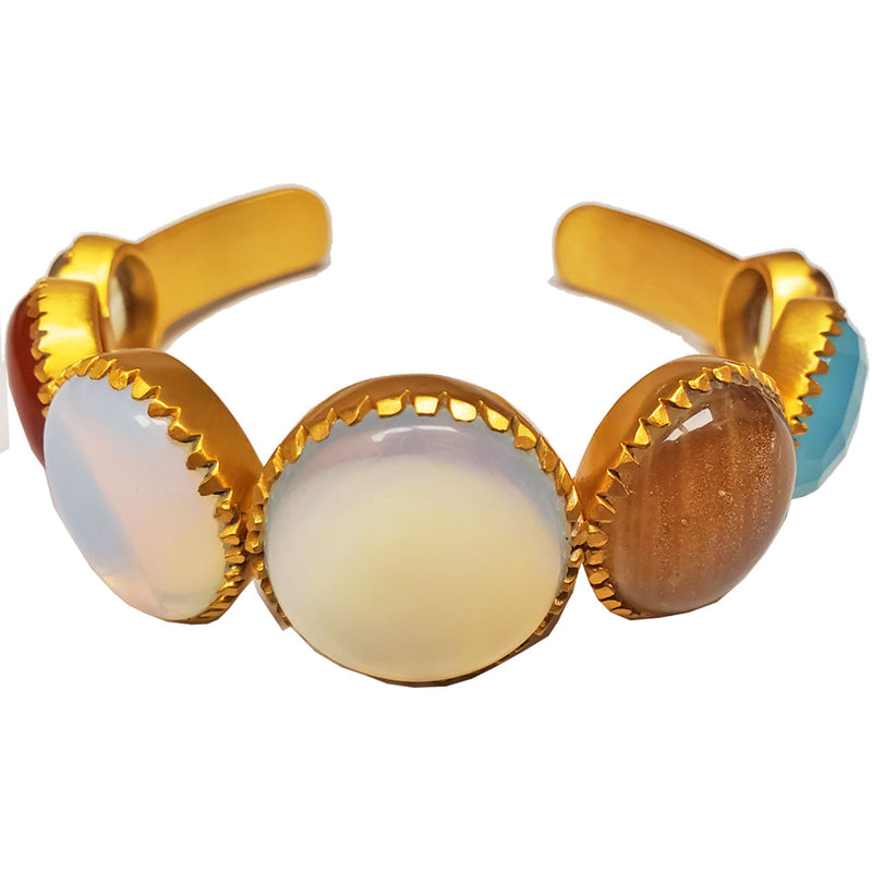 Multi Gemstone Gold Plated Brass Cuff Bracelet | Wild Lotus® | @wildlotusbrand