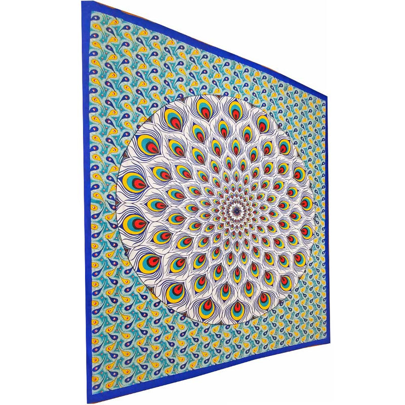 Yellow Geometric Design Peacock Tapestry | Wild Lotus® | @wildlotusbrand | Tapestries Online