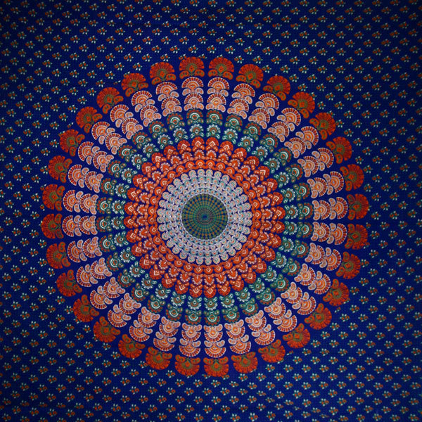Navy Blue Peacock Dance Mandala Tapestry