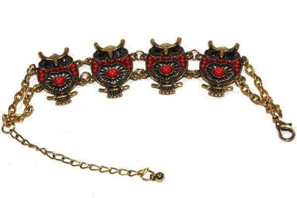 Red Colorful Bead Drop Perched Owl Bracelet