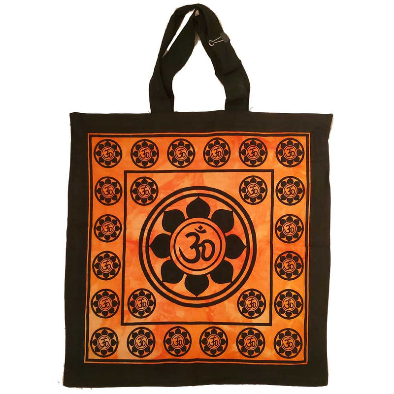 Orange Aum Sanskrit Symbol Lotus Chakra Tie Dye Market Tote Bag Canvas Graphic