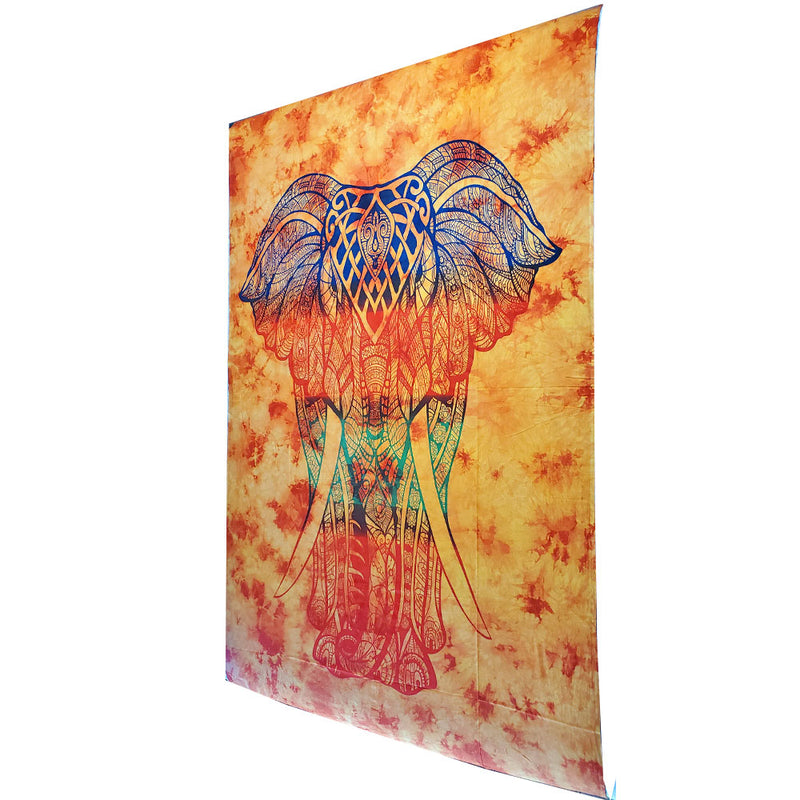 Orange Bohemian Elephant Tie Dye Pattern Hippie Tapestry Psychedelic Wall Hanging Decoration