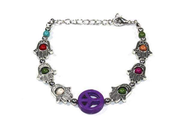 Purple Hamsa Hands & Peace Bracelet