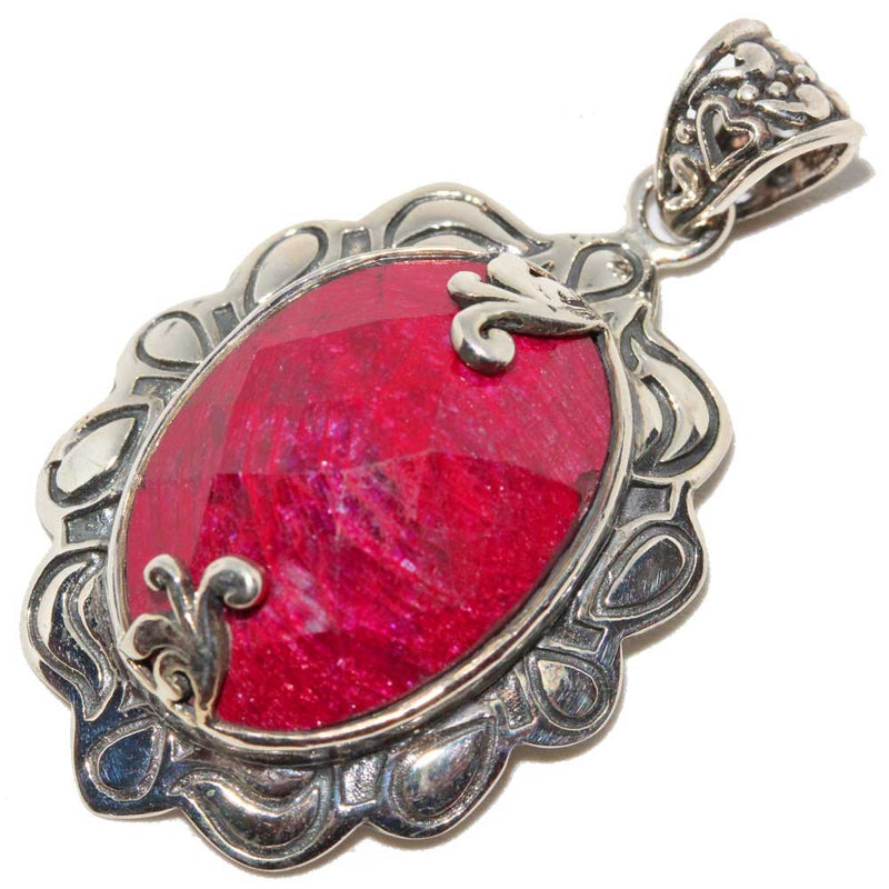 Victorian Style Raw Ruby Oxidized Pendant