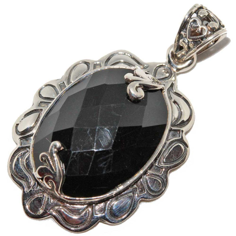Victorian Style Black Onyx Oxidized Pendant