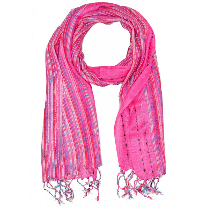 Pink Cotton Lurex Shimmering Stripes Scarf | Wild Lotus® | @wildlotusbrand