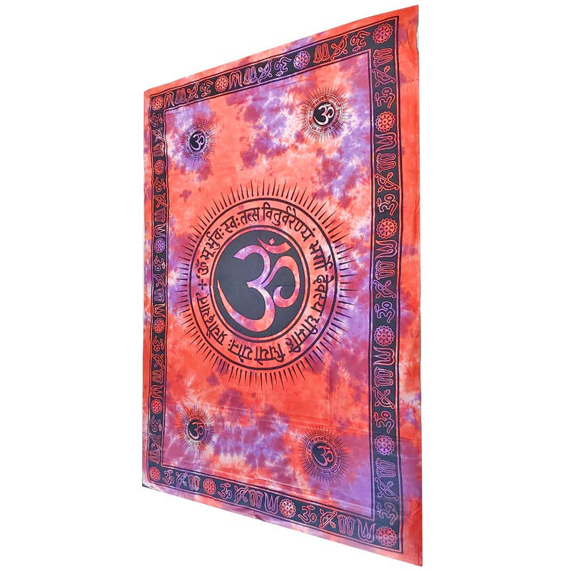 Red Aum Shanti Yoga Brushstroke Art Tie Dye Geometric Wall Tapestry | Wild Lotus® | @wildlotusbrand