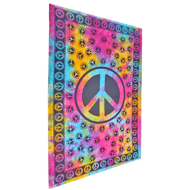 Pink Tie Dye Peace Sign Tapestry Wall Hanging Coverlet | Wild Lotus®