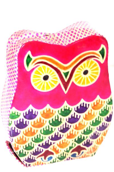 Pink Vintage Owl Leather Art Coin Bank | Wild Lotus® | @wildlotusbrand