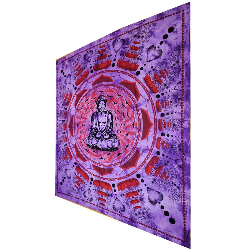 Purple Buddha In Dharma Chakra Mudra On A Lotus Flower Full Size Tapestry Wall Art | Wild Lotus® | @wildlotusbrand
