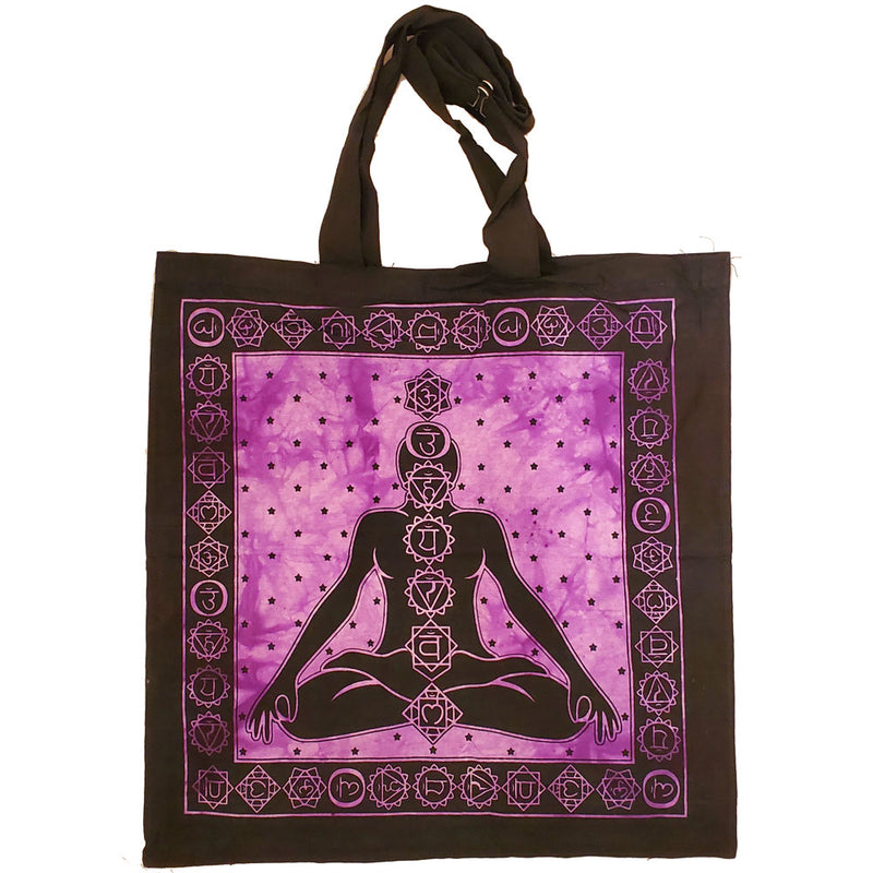 Purple Seven Chakras Avatar Meditation Tie Dye Market Tote Bag Canvas Graphic