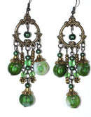 Green Seed Bead Chandelier Earrings