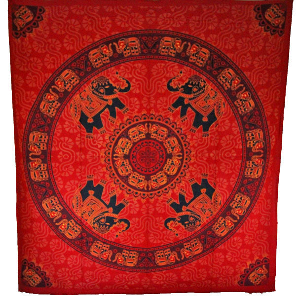 Red Grand Elephant Festival Mandala Tapestry