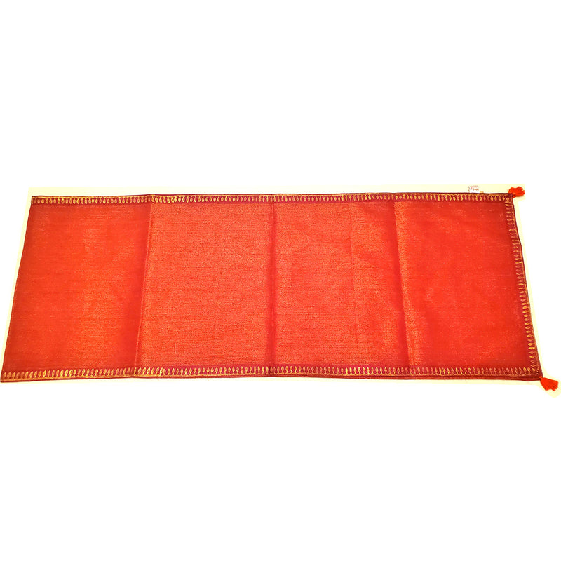 Red Cotton Handloom Table Top Runner with Tassel Fringe Accent