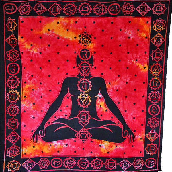 Red Tie Dye Seven Chakras Yoga Tapestry