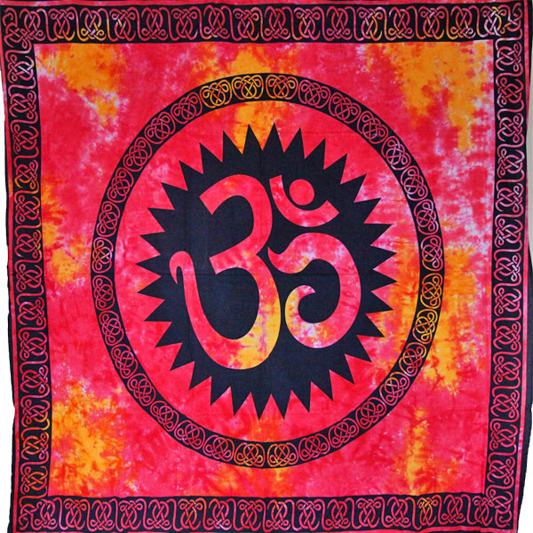 Red & Saffron Om Shanti Tie Dye Art Tapestry