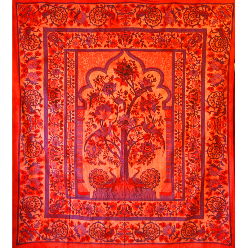 Red Tree of Life Peacock Tapestry Colorful Indian Wall Decor | Wild Lotus® | @wildlotusbrand