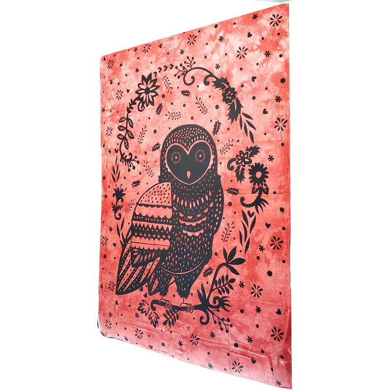 Red Trippy Owl Tapestry Wall Hanging