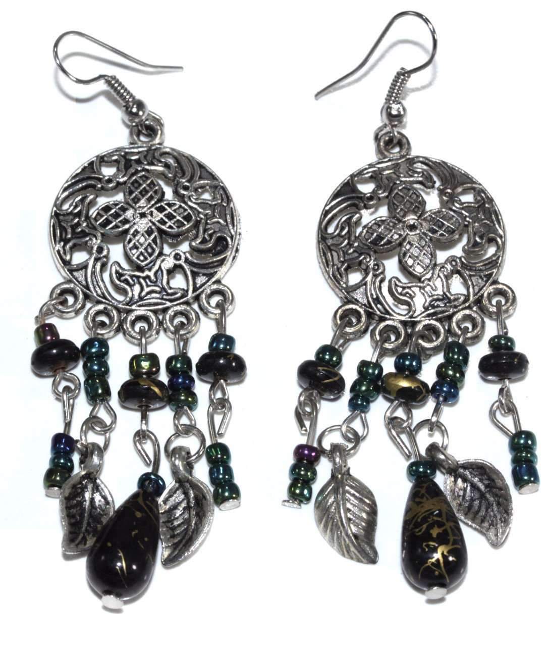 Black Dream Catcher Style Flower Earrings