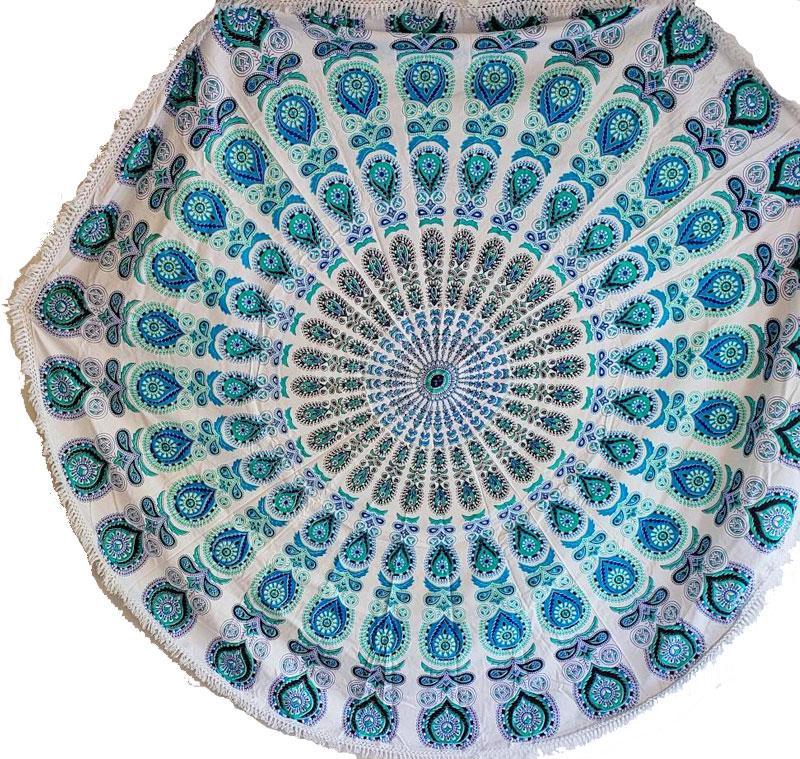 Dancing Peacock Round Mandala Tapestry