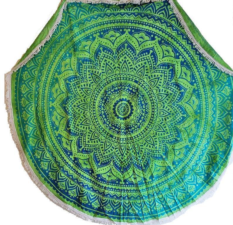 Rainforest Green Round Mandala Tapestry