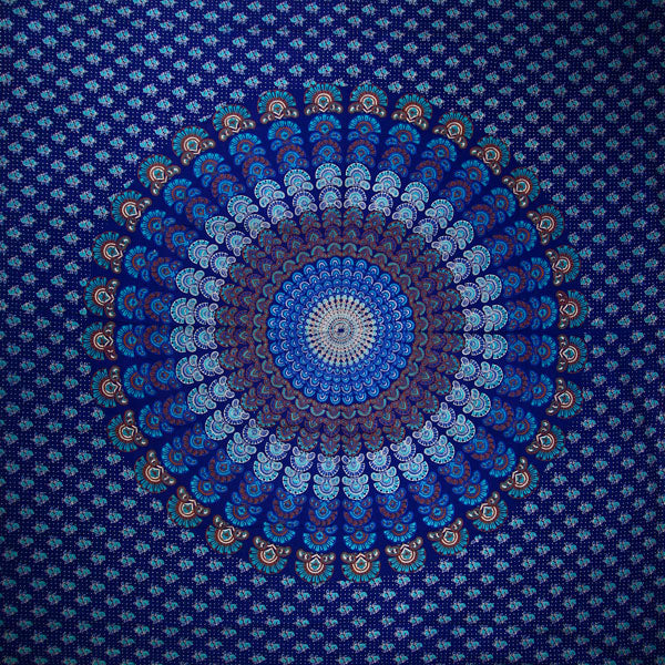 Royal Blue Peacock Dance Mandala Tapestry