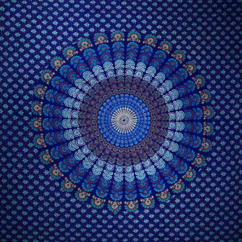 Royal Blue Peacock Dance Mandala Tapestry