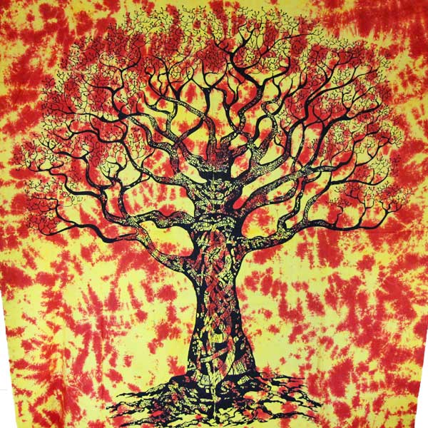 Saffron Celtic Knot Tree Of Life Tie Dye Tapestry