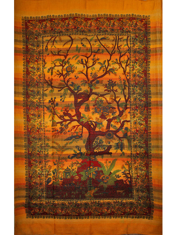 Saffron Tree of Life Birds Art in Hand-loom Tapestry