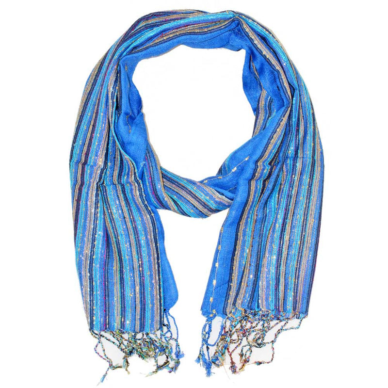 Blue Cotton Lurex Shimmering Stripes Scarf | Wild Lotus® | @wildlotusbrand