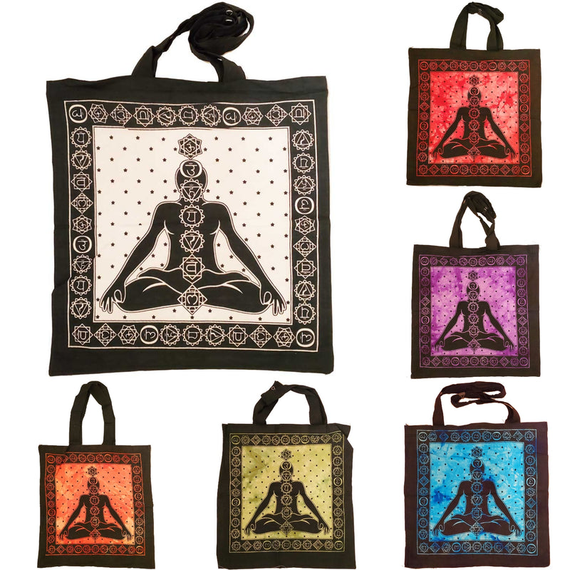 Seven Chakras Avatar Meditation Tie Dye Market Tote Bag Canvas Graphic