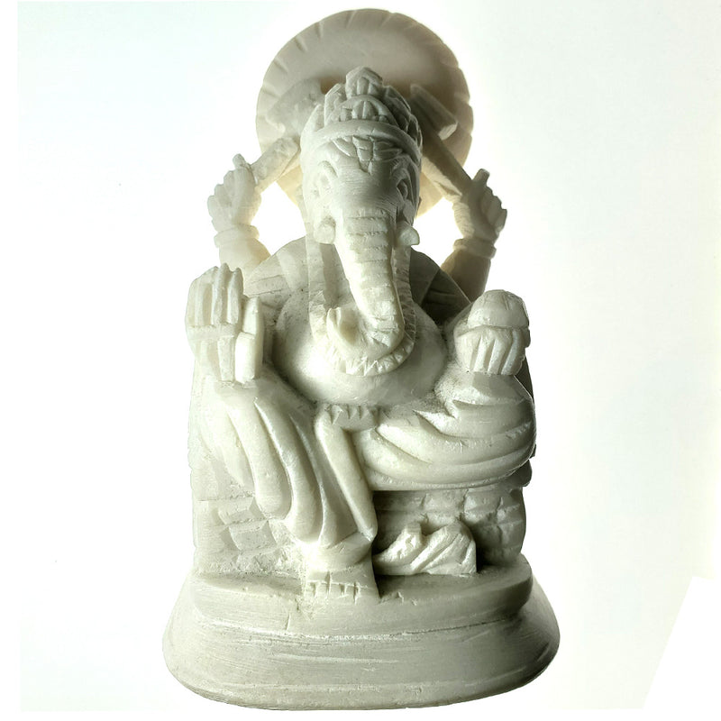 Small White Marble Texture Ganesha Statue Sculpture